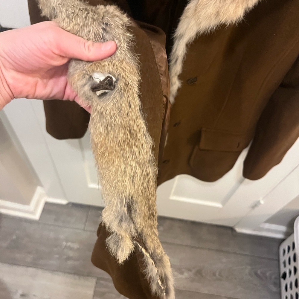L.L. Collezioni Italia Brown Wool Blend Rabbit Fur Trim Peacoat Size 4 - Picture 6 of 9